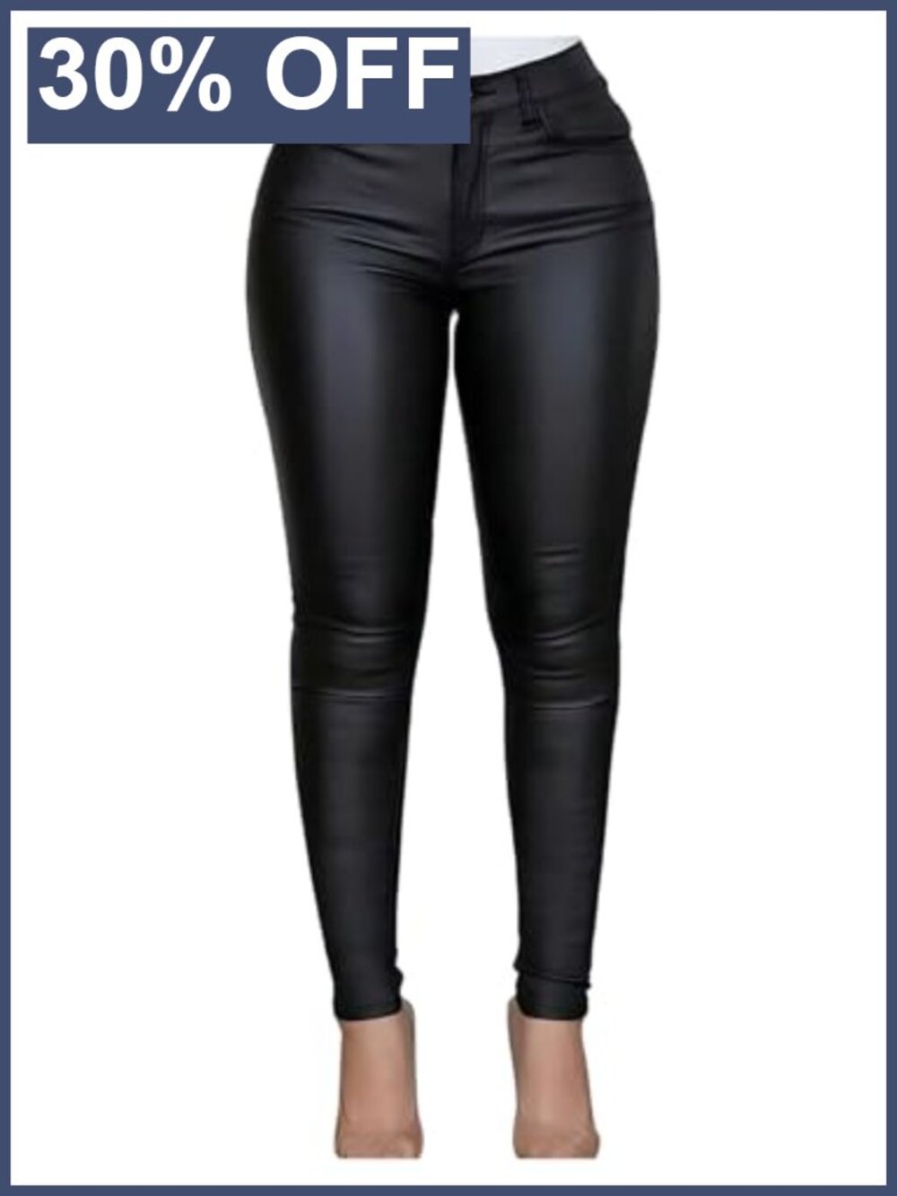 Faux Leather Skinny Leggings Cropped Y2K Pockets Zipper Fly